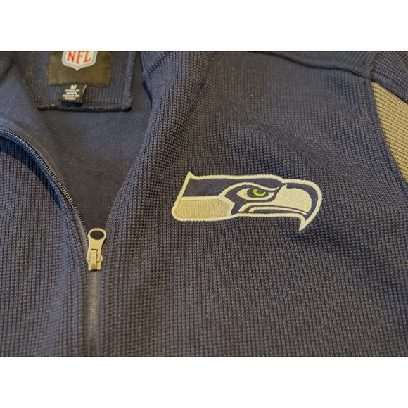 NFL Seattle Seahawks Navy Gray Full Zip Fleece Lined Knit Sweater jacket SZ M - Picture 2 of 7